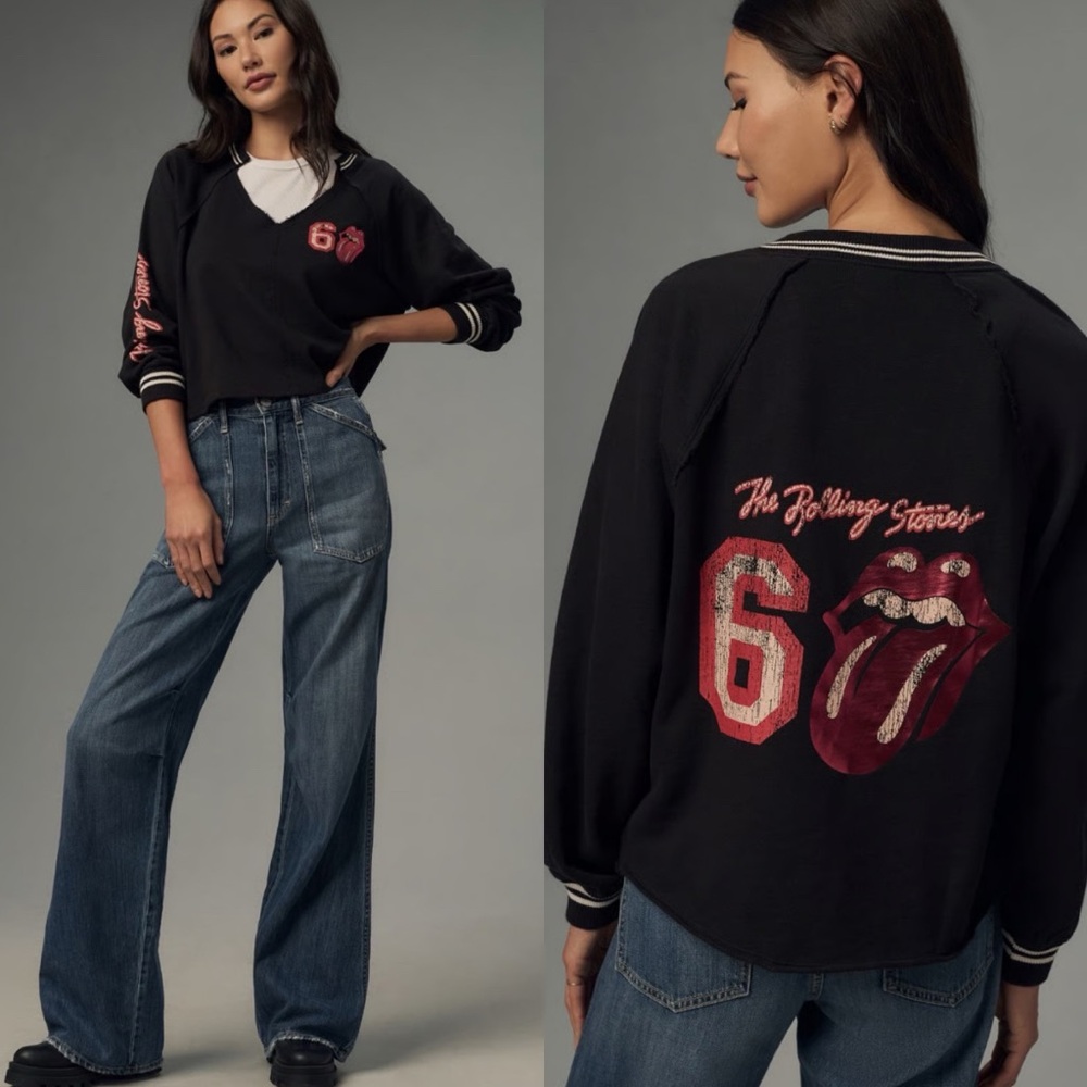 Anthropology Pilcro Rolling Stones V-Neck Sweatshirt size S